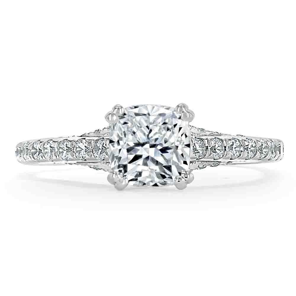 1.0 CT Cushion Cut Hidden Halo Pave Moissanite Engagement Ring