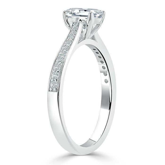 1.0 CT Emerald Cut Solitaire Channel Pave Moissanite Engagement Ring