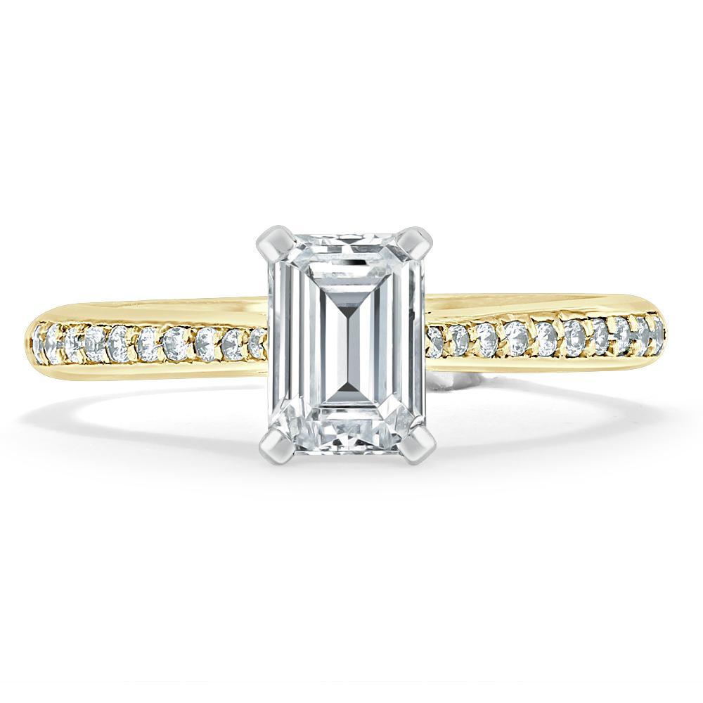 1.0 CT Emerald Cut Solitaire Channel Pave Moissanite Engagement Ring