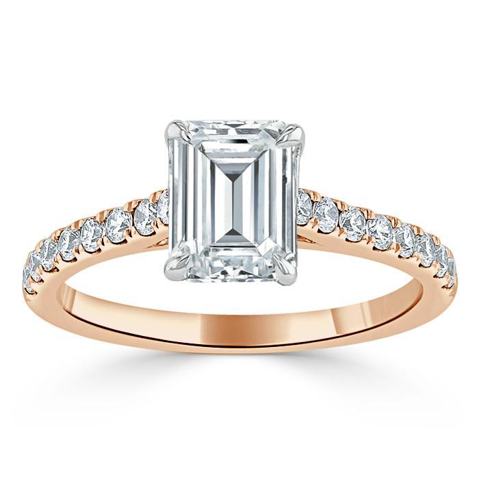 1.50 CT Emerald Cut Solitaire Pave Setting Moissanite Engagement Ring