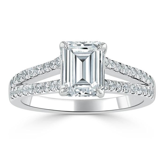 1.0 CT Emerald Cut Solitaire Split Shank Setting Moissanite Engagement Ring