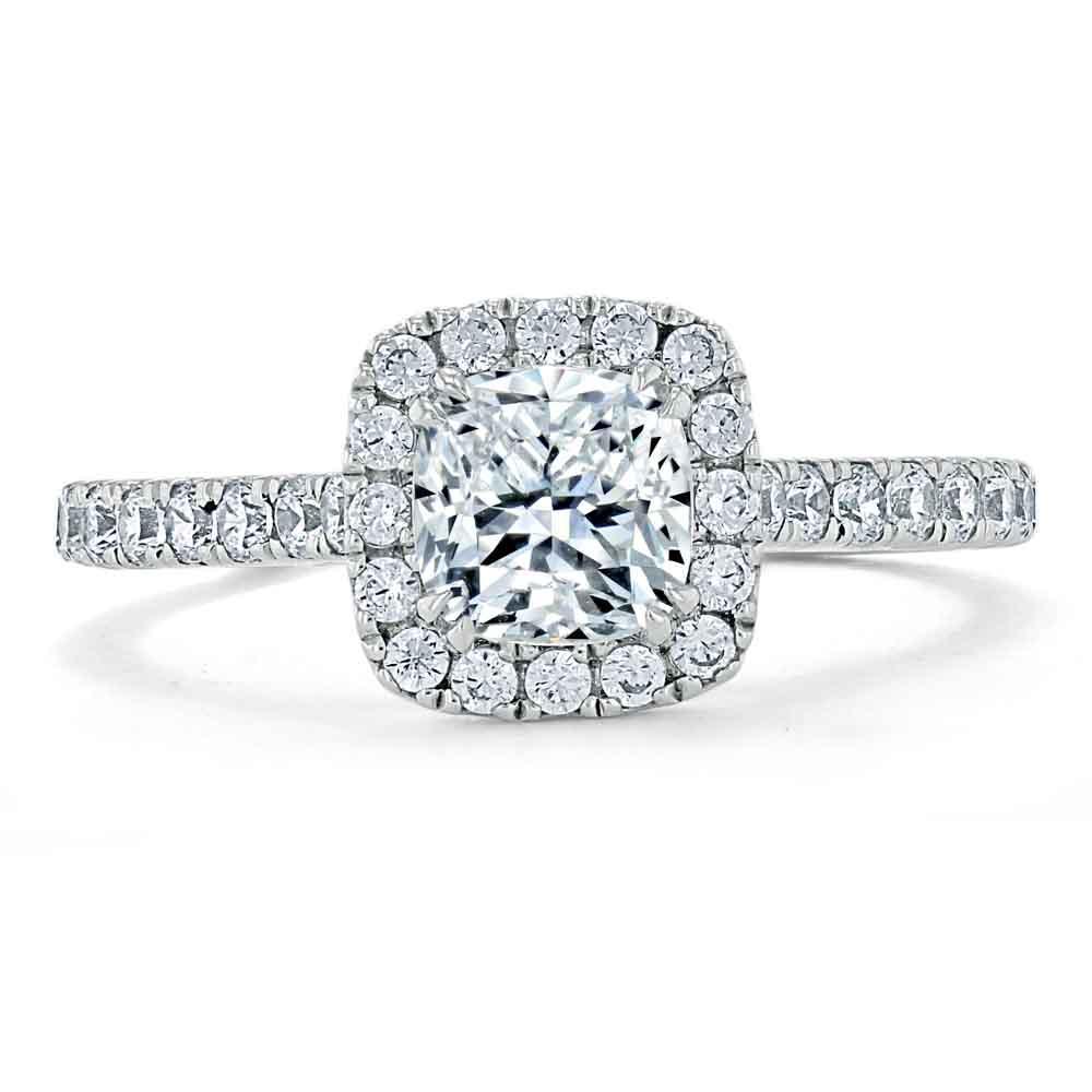 1.0 CT Cushion Cut Halo Pave Moissanite Engagement Ring