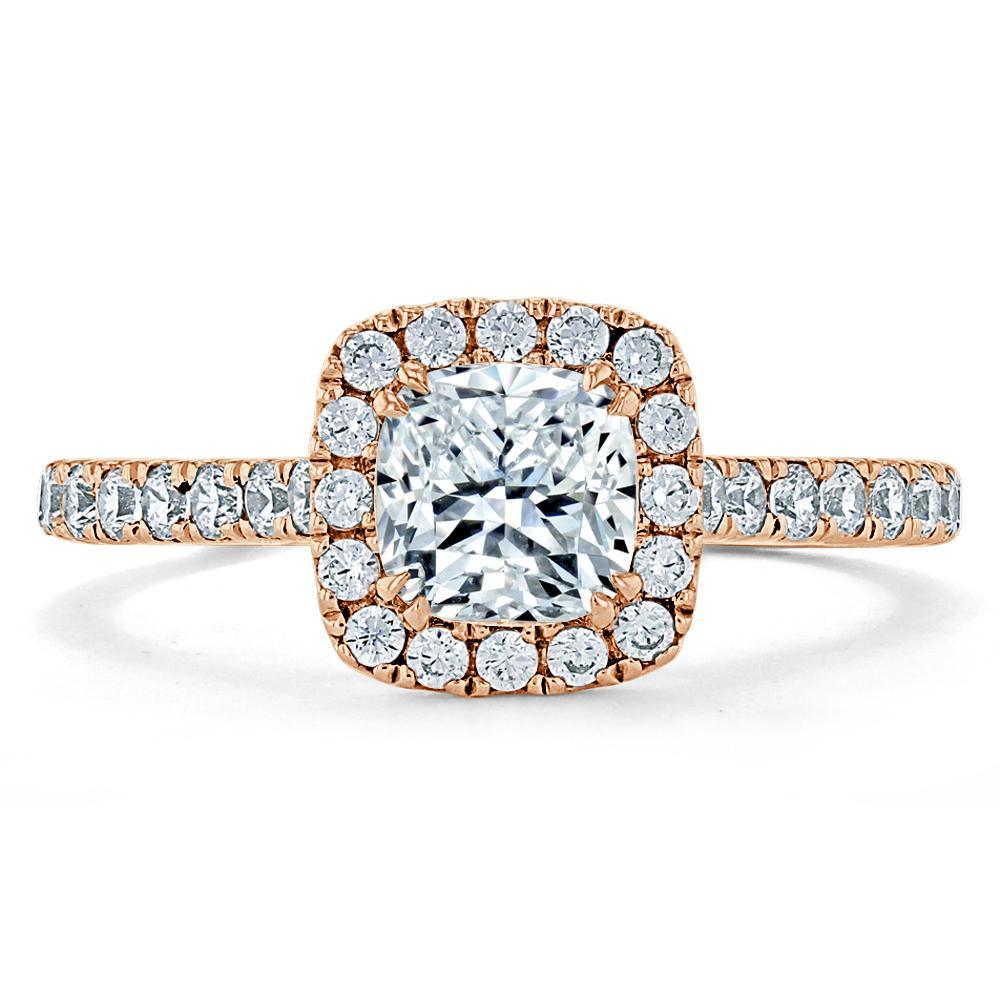 1.0 CT Cushion Cut Halo Pave Moissanite Engagement Ring