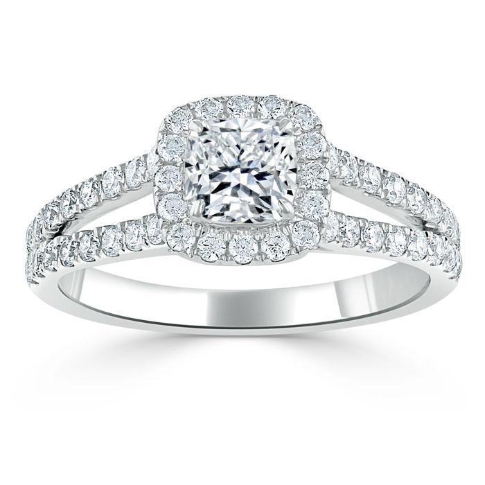 1.0 CT  Cushion Cut Halo Split Shank Setting Moissanite Engagement Ring