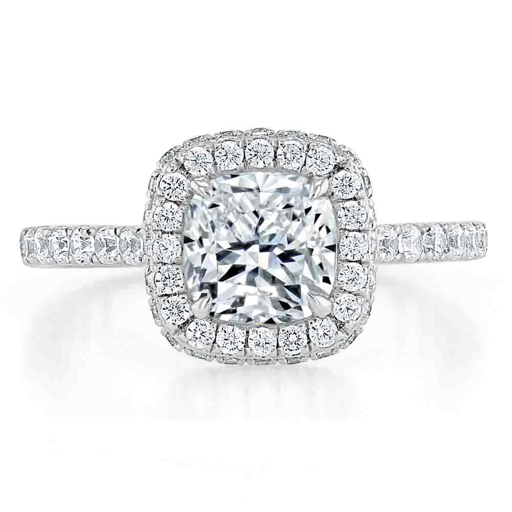 1.5 CT Cushion Cut Halo Pave Setting Moissanite Engagement Ring