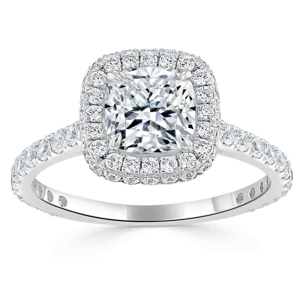 1.5 CT Cushion Cut Halo Pave Setting Moissanite Engagement Ring