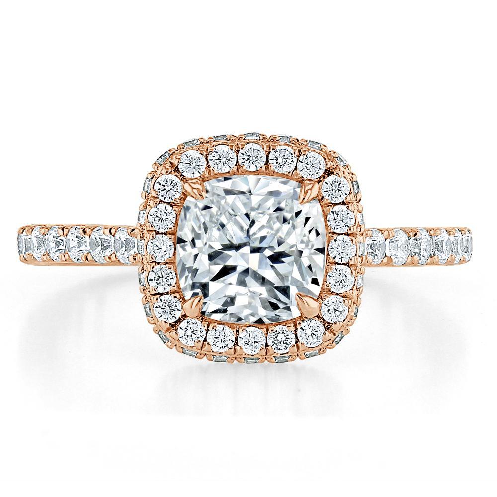 1.5 CT Cushion Cut Halo Pave Setting Moissanite Engagement Ring