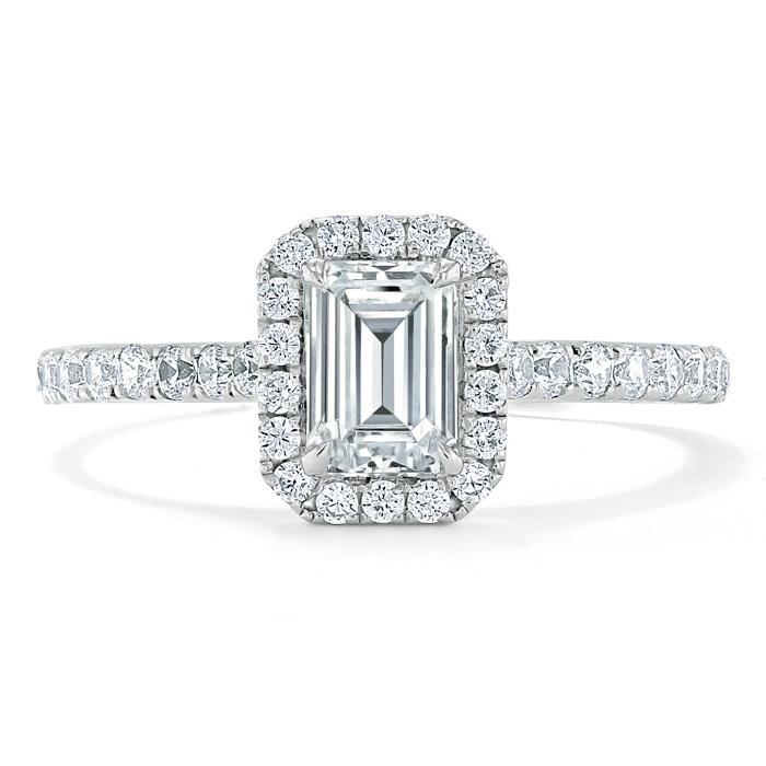 1.0 CT Emerald Cut Halo Moissanite Engagement Ring With Pave Setting