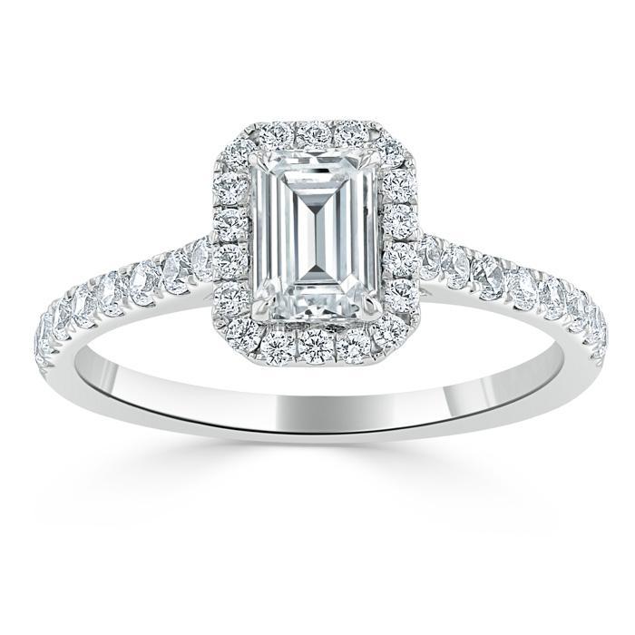 1.0 CT Emerald Cut Halo Moissanite Engagement Ring With Pave Setting