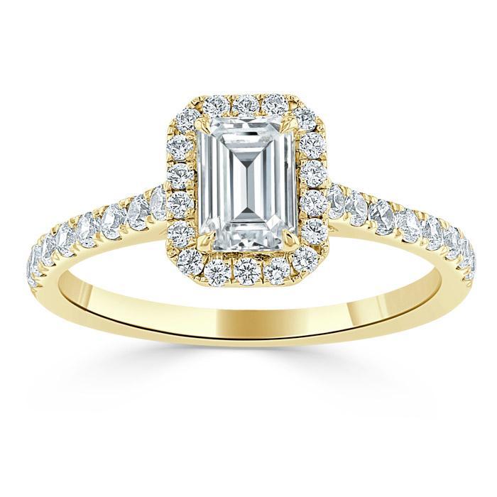 1.0 CT Emerald Cut Halo Moissanite Engagement Ring With Pave Setting