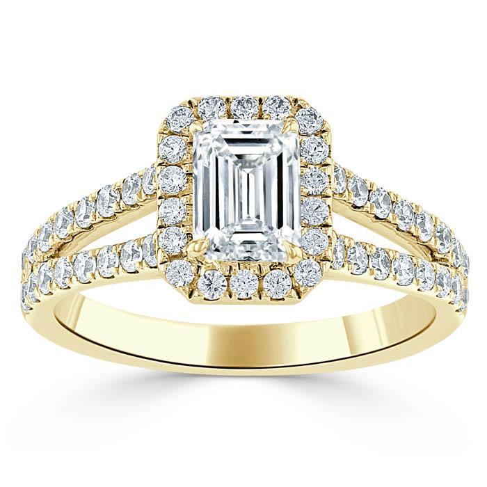 1.0 CT Emerald Cut Halo Split Shank Setting Moissanite Engagement Ring