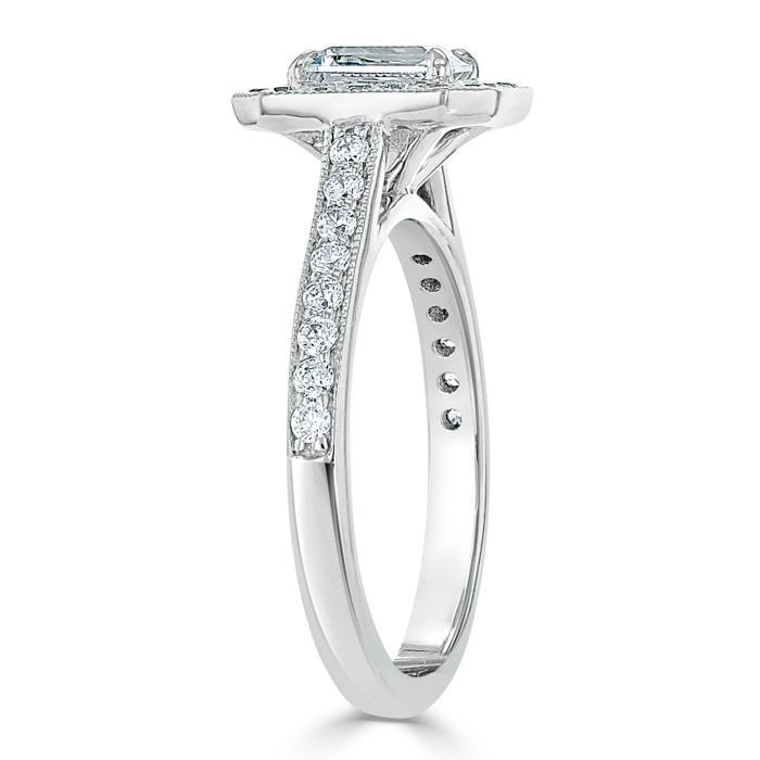 1.0 CT Emerald Cut Halo Moissanite Engagement Ring With Pave Setting