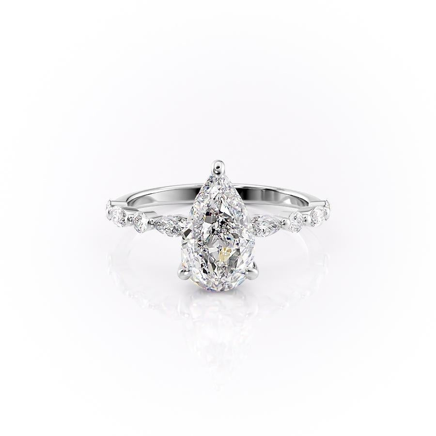 2.0 CT Pear Cut Solitaire Pave Setting Moissanite Engagement Ring
