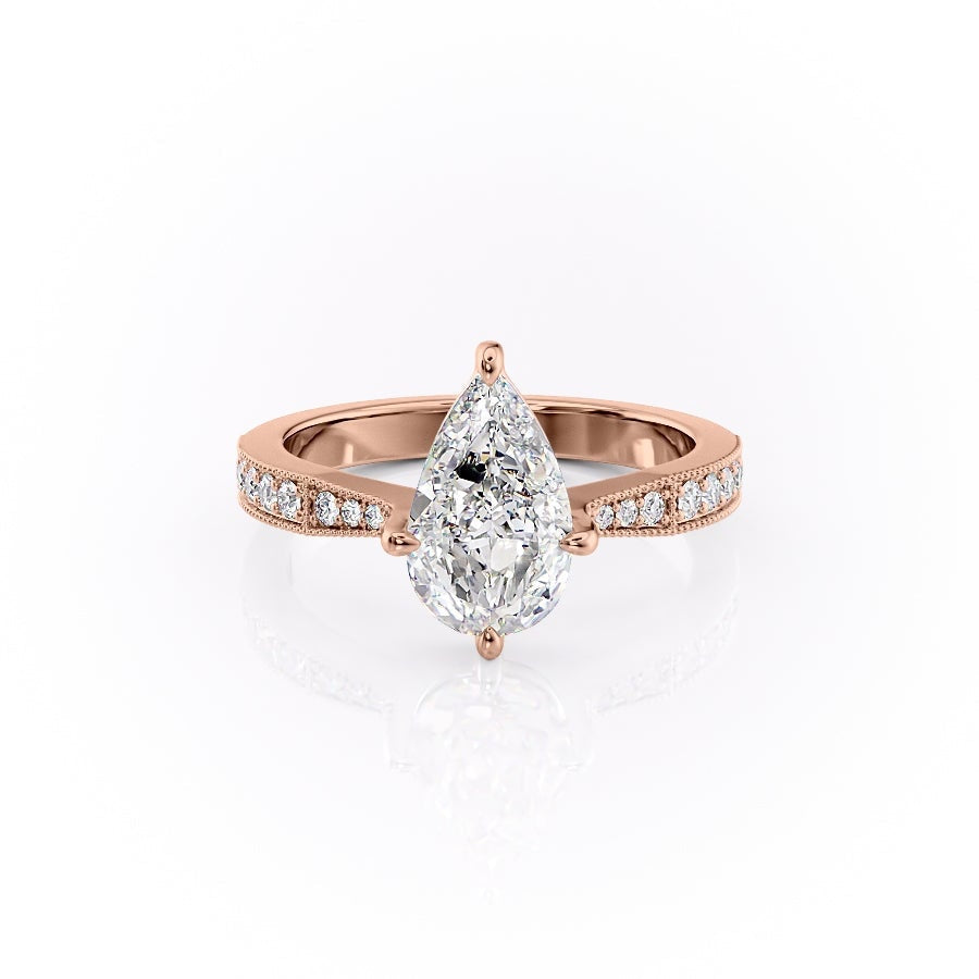 2.0 CT Pear Cut Solitaire Channel Pave Moissanite Engagement Ring