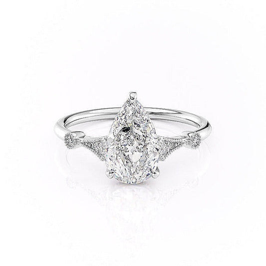 2.0 CT Pear Cut Solitaire Moissanite Engagement Ring.