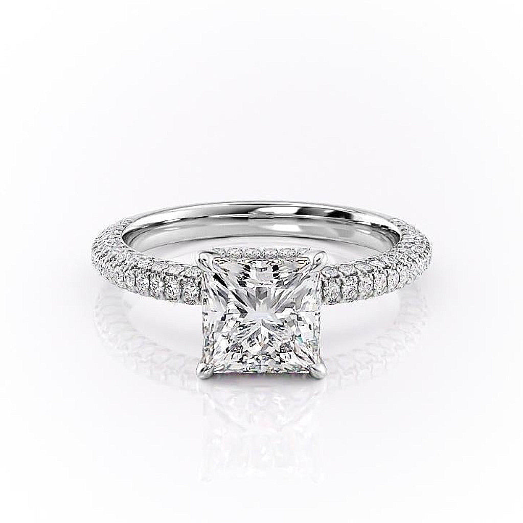 2.08 CT Princess Cut Hidden Halo Pave Setting Moissanite Engagement Ring