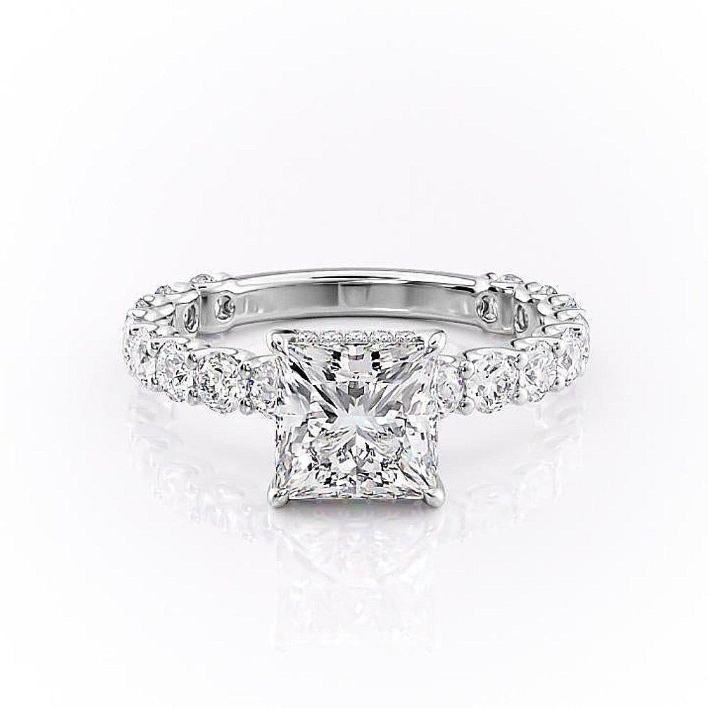 2.08 CT Princess Cut Solitaire Pave Setting Moissanite Engagement Ring