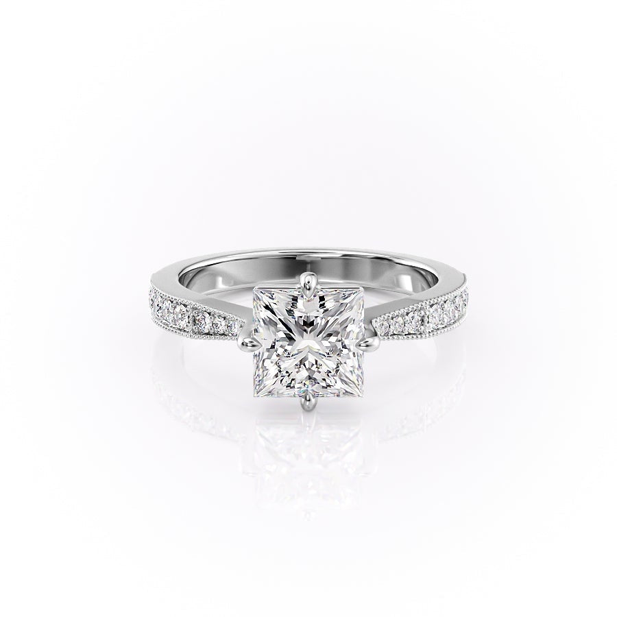 2.08 CT Princess Cut Solitaire Channel Pave Moissanite Engagement Ring