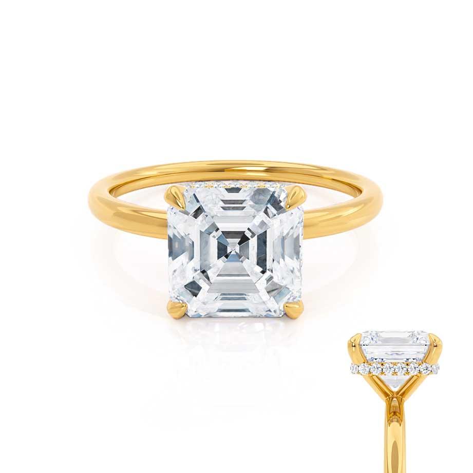 1.50 CT Asscher Shaped Moissanite Hidden Halo Style Engagement Ring