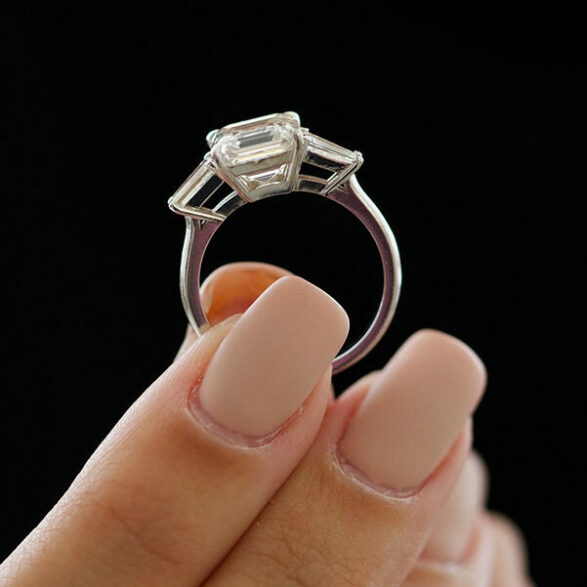 2.03 CT Asscher Cut Three Stone Moissanite Engagement Ring