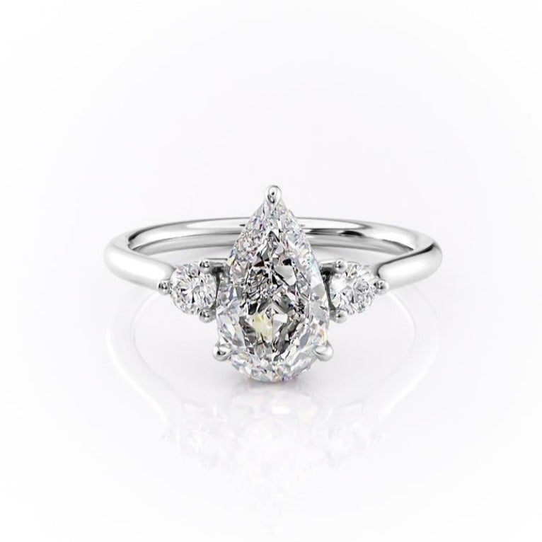2.0 CT Pear Cut Three Stone Moissanite Engagement Ring