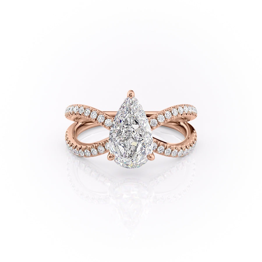 2.0 CT Pear Cut Solitaire Split Shank Setting Moissanite Engagement Ring