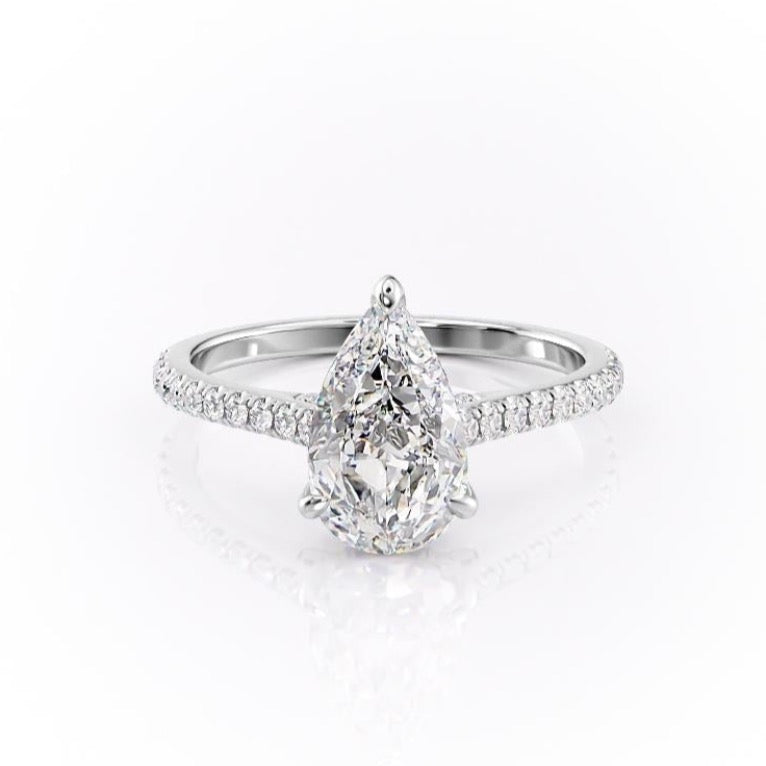 2.0 CT Pear Cut Solitaire Pave Setting Moissanite Engagement Ring