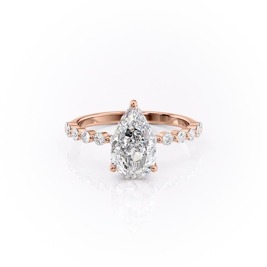 2.0 CT Pear Cut Solitaire Dainty Pave Moissanite Engagement Ring