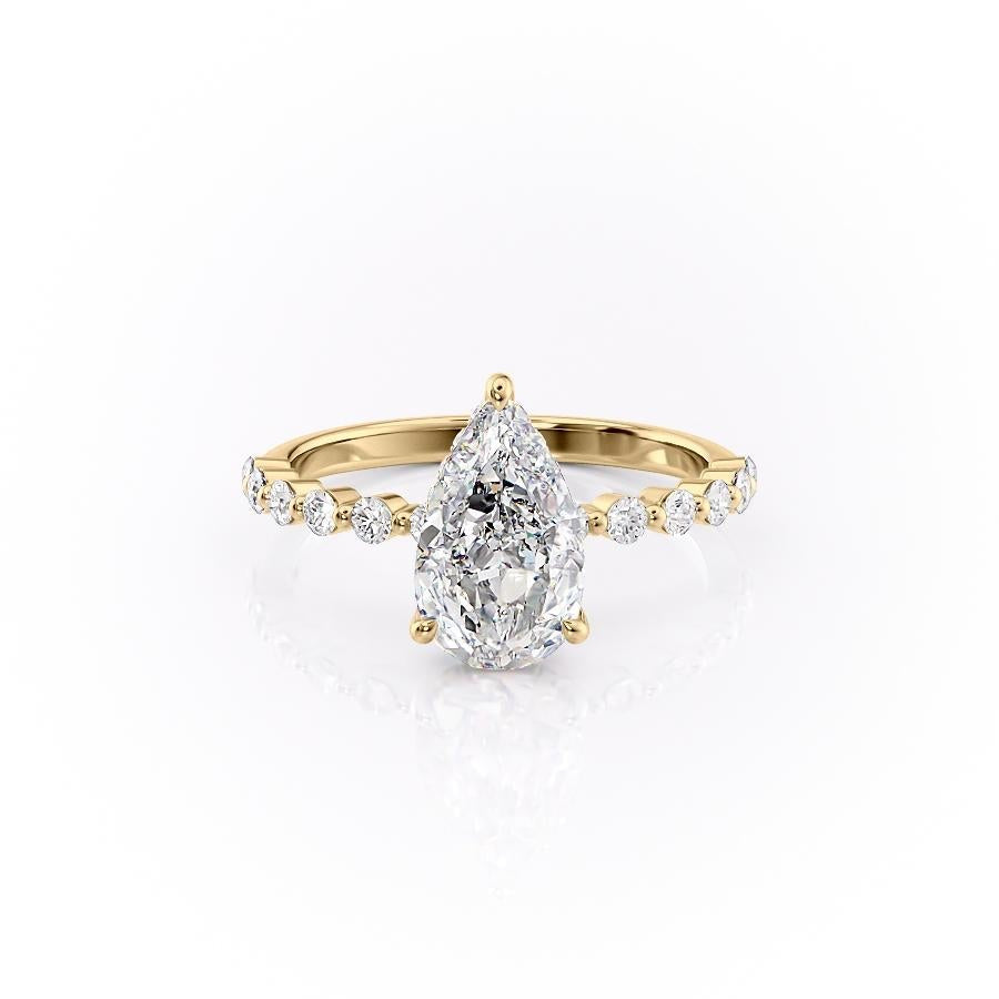 2.0 CT Pear Cut Solitaire Dainty Pave Moissanite Engagement Ring