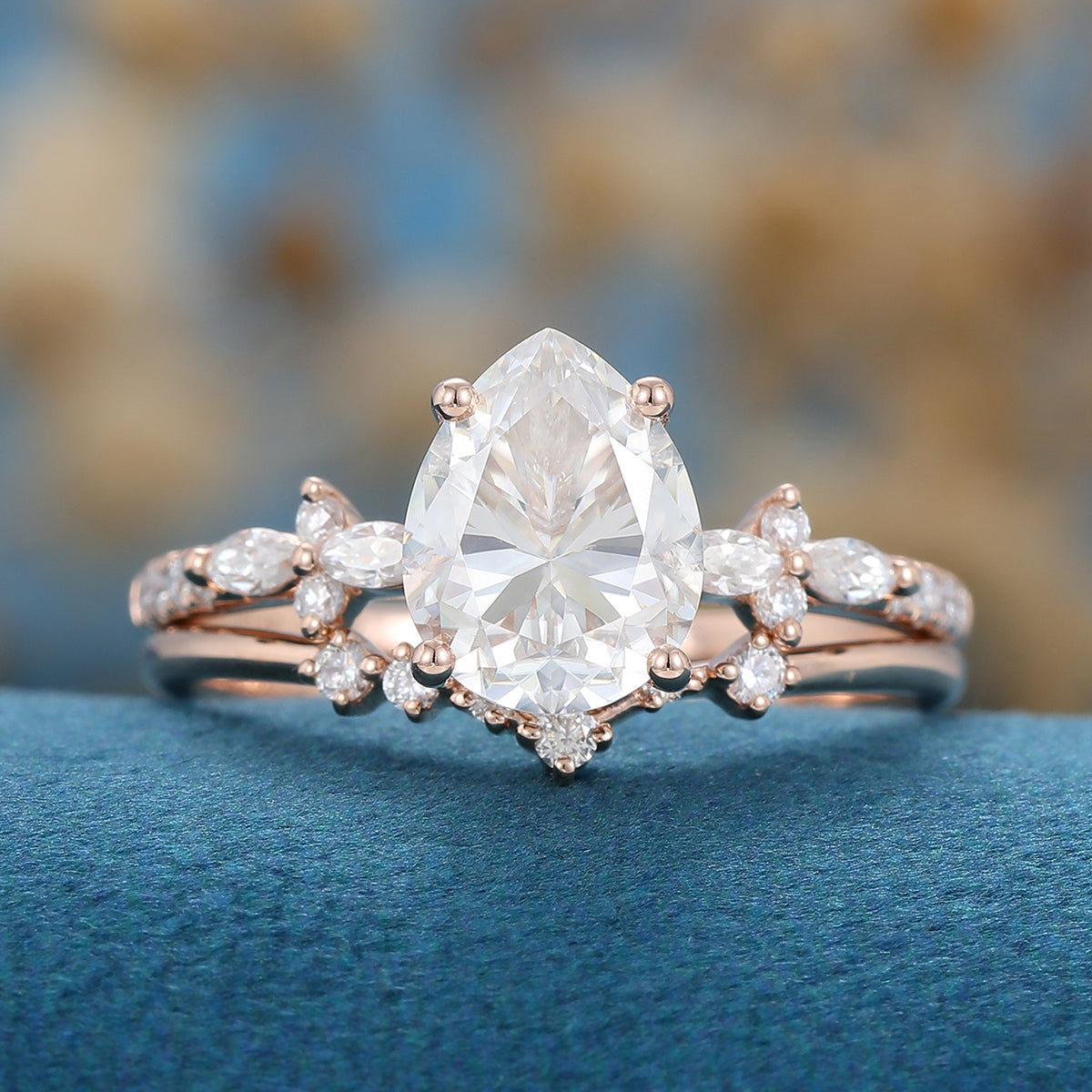 1.50 CT Pear Shaped Moissanite Solitaire Pave Bridal Set