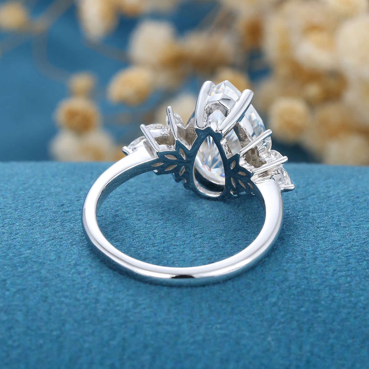 3.09 CT Pear Shaped Moissanite Cluster Engagement Ring