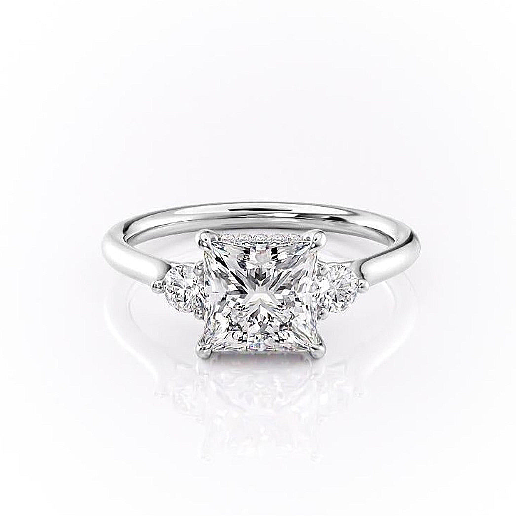 2.08 CT Princess Cut Three Stone Moissanite Engagement Ring