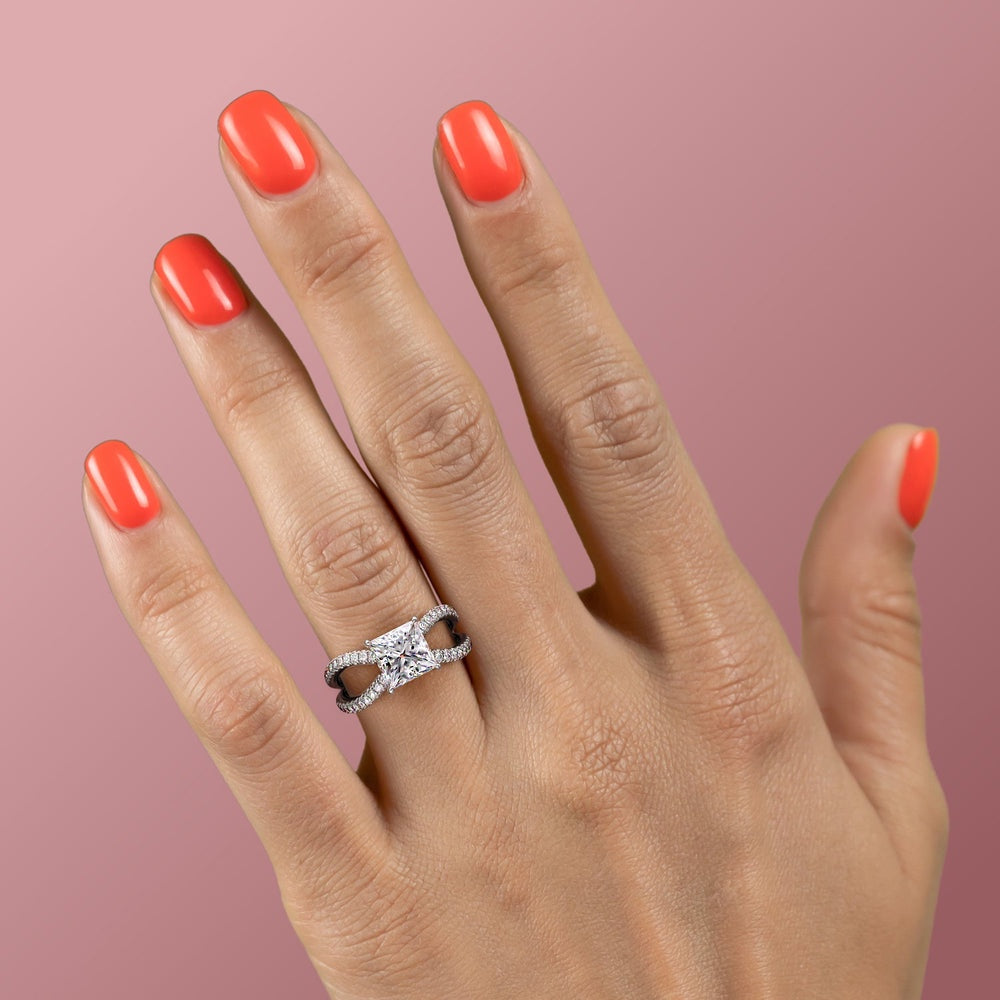 2.08 CT Princess Cut Solitaire Split Shank Setting Moissanite Engagement Ring