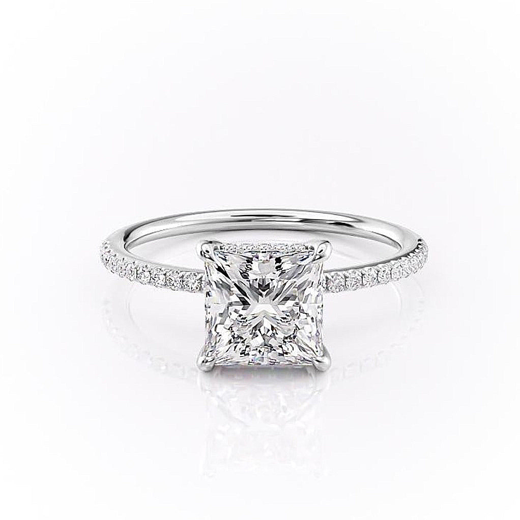 2.08 CT Princess Cut Solitaire Pave Setting Moissanite Engagement Ring