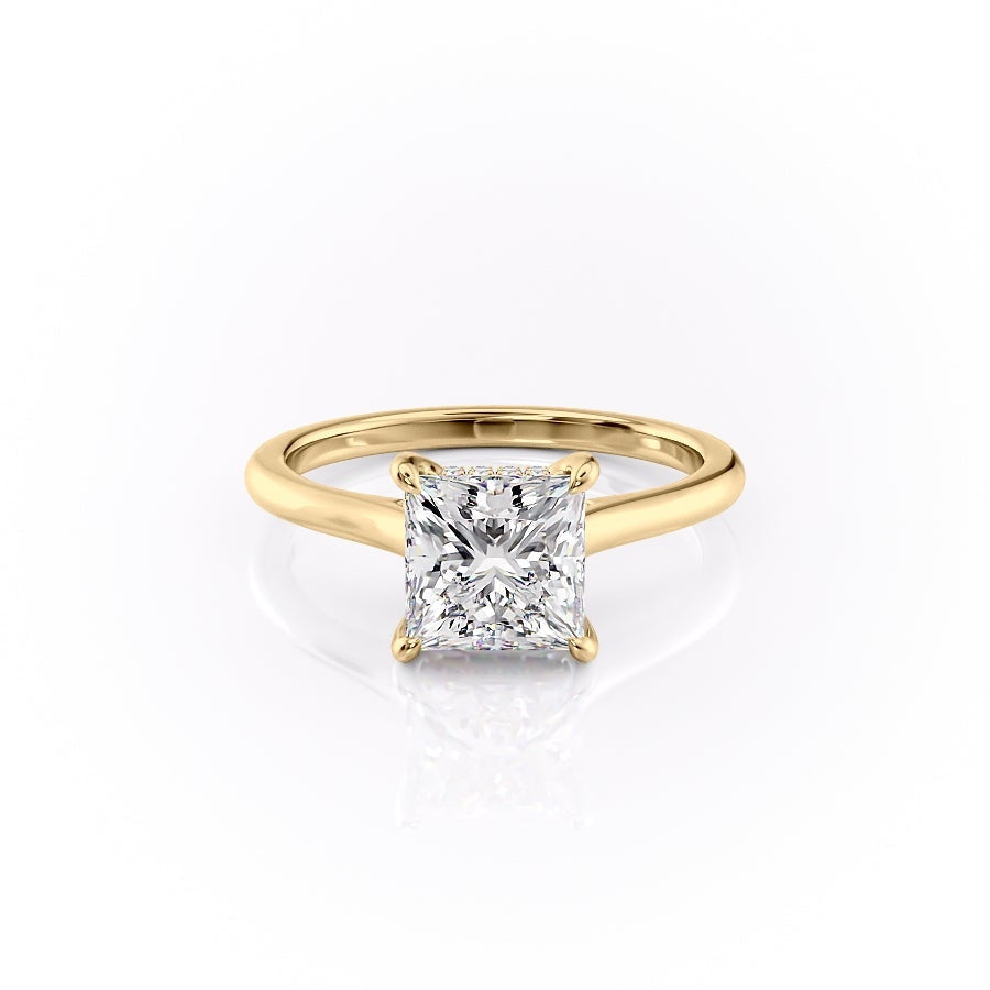 2.08 CT Princess Cut Solitaire Hidden Halo Moissanite Engagement Ring