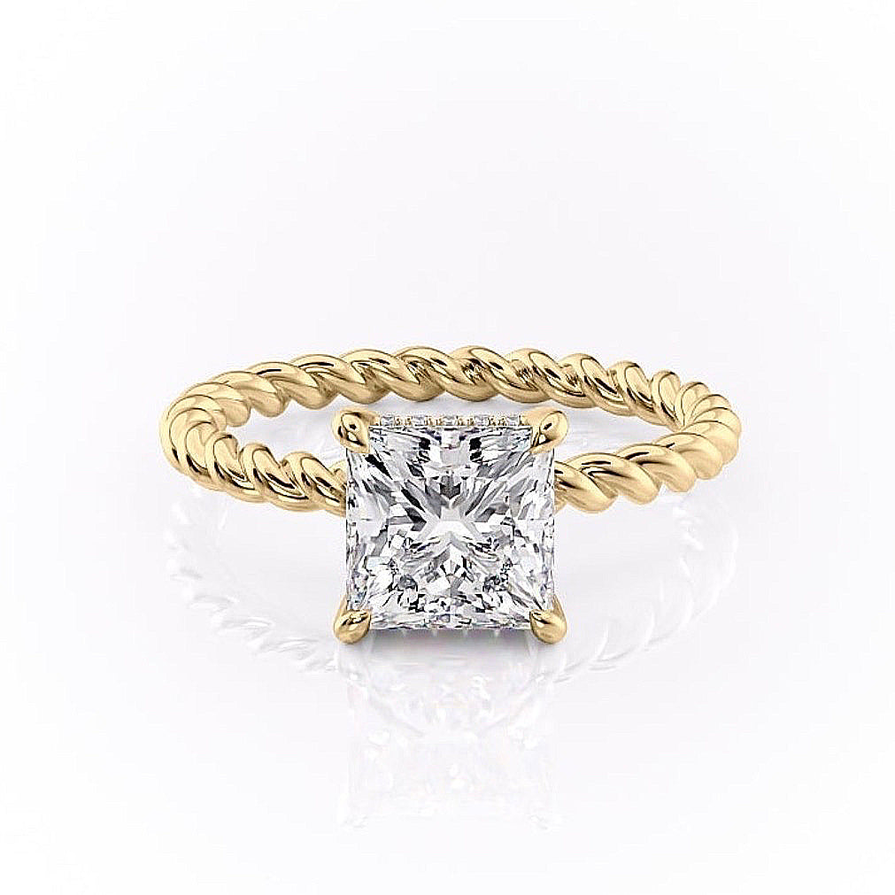 2.51 CT Princess Solitaire & Twisted Band Moissanite Engagement Ring