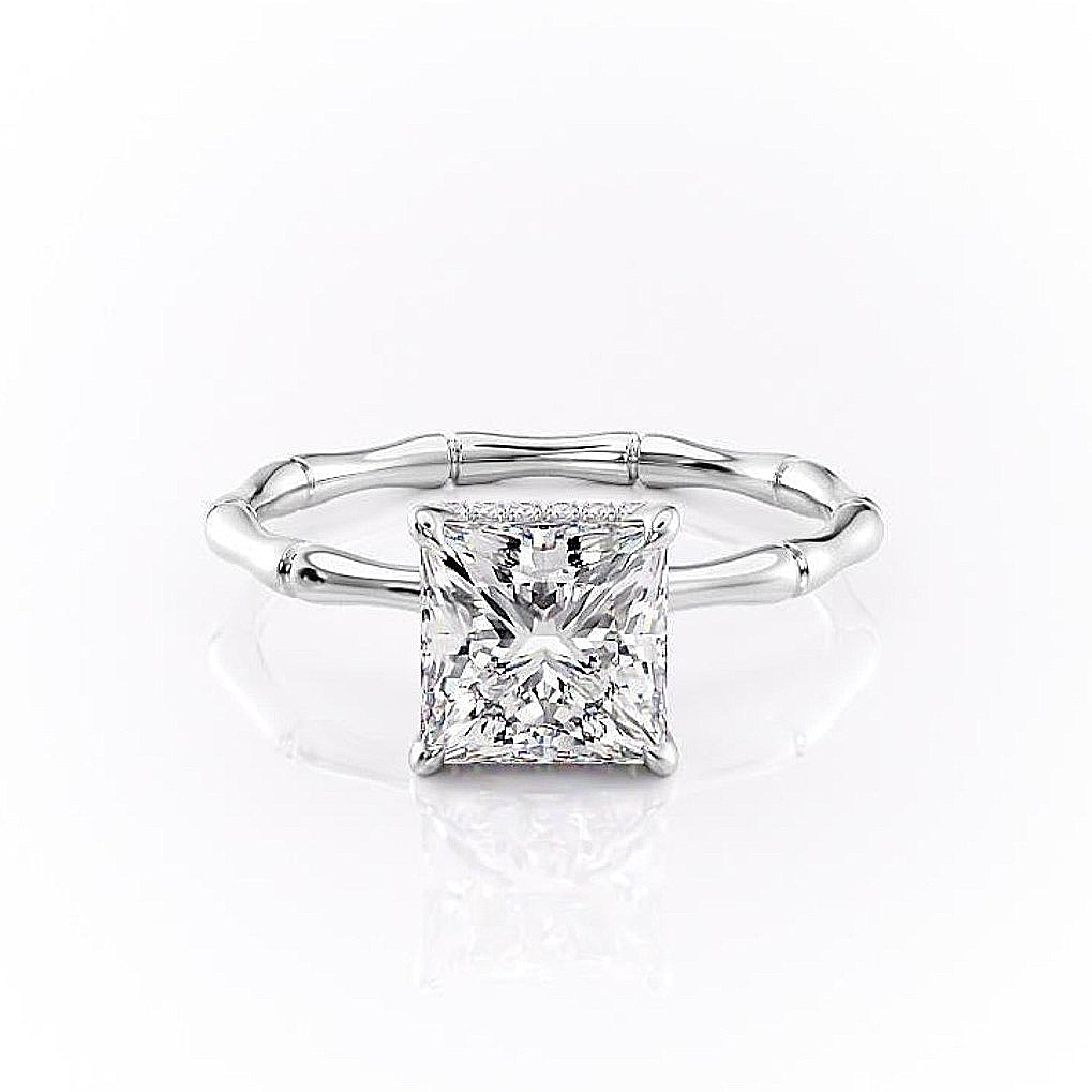 2.08 CT Princess Cut Solitaire Hidden Halo Setting Moissanite Engagement Ring