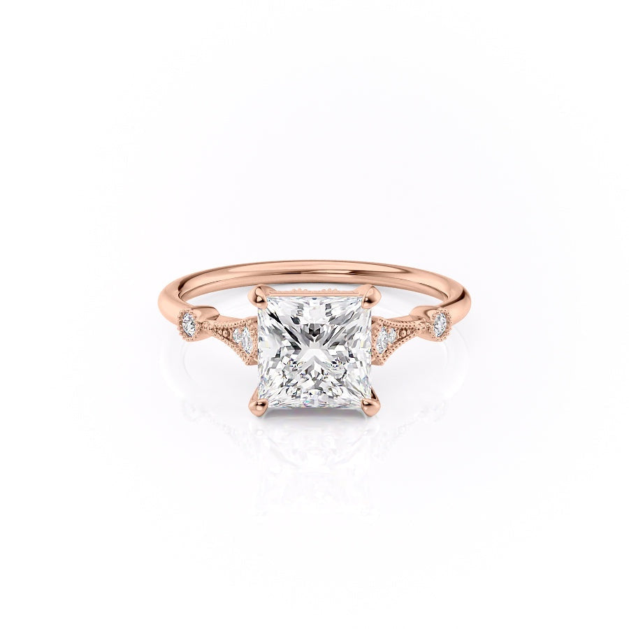2.08 CT Princess Solitaire Milgrain Setting Moissanite Engagement Ring