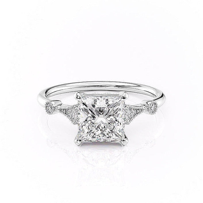 2.08 CT Princess Solitaire Milgrain Setting Moissanite Engagement Ring