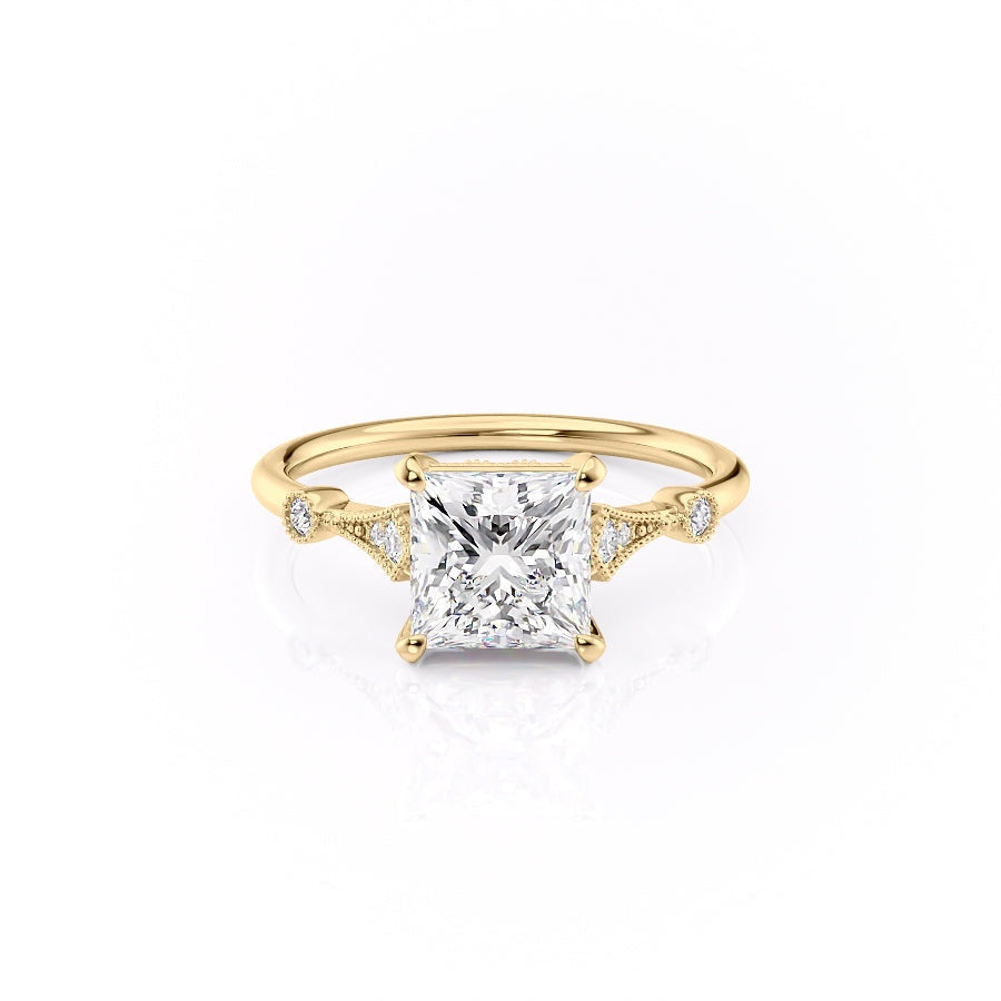 2.08 CT Princess Solitaire Milgrain Setting Moissanite Engagement Ring