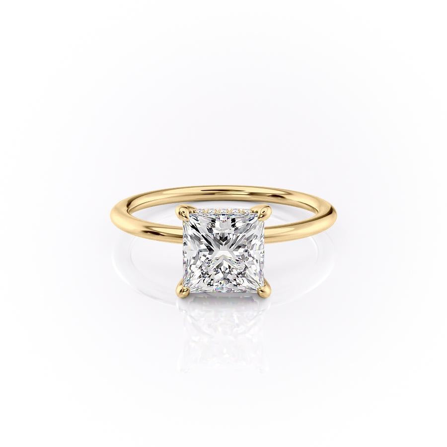 2.08 CT Princess Cut Solitaire Hidden Halo Setting Moissanite Engagement Ring