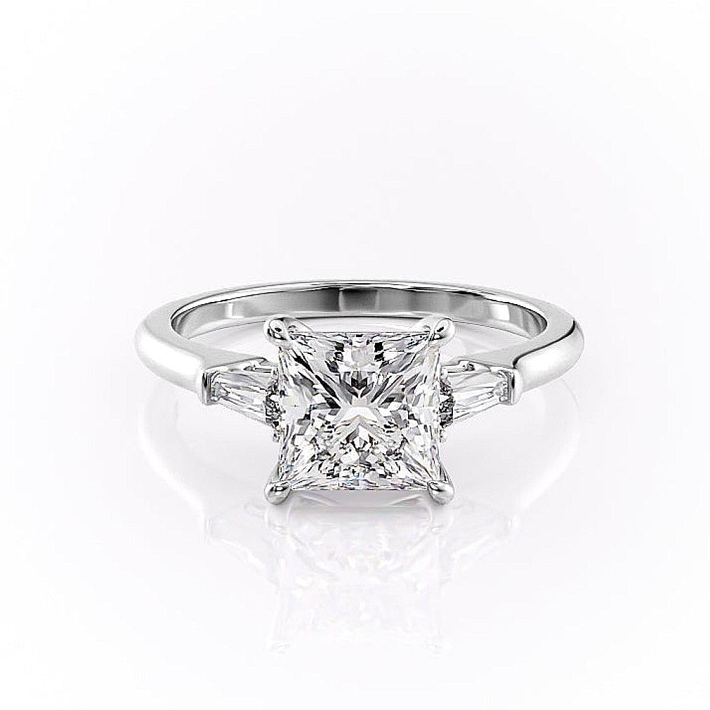 2.08 CT Princess Cut Three Stone Moissanite Engagement Ring