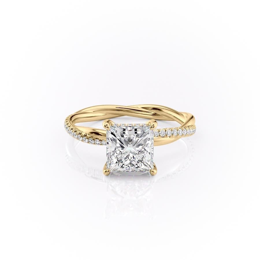 2.08CT Princess Cut Solitaire Twisted Pave Moissanite Engagement Ring