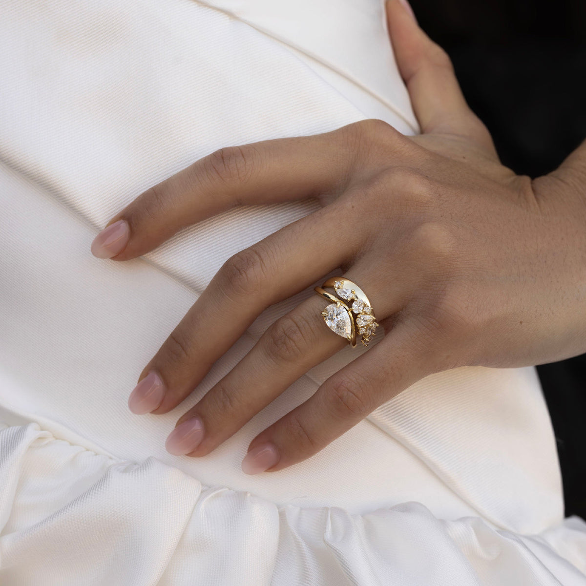 2 CT Pear: Wavy Solitaire Lab Grown Diamond Engagement Ring