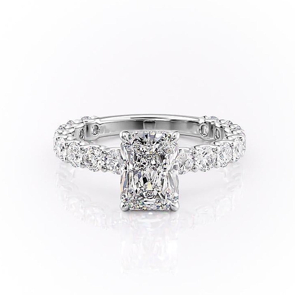2.1 CT Radiant Cut Solitaire Pave Setting Moissanite Engagement Ring