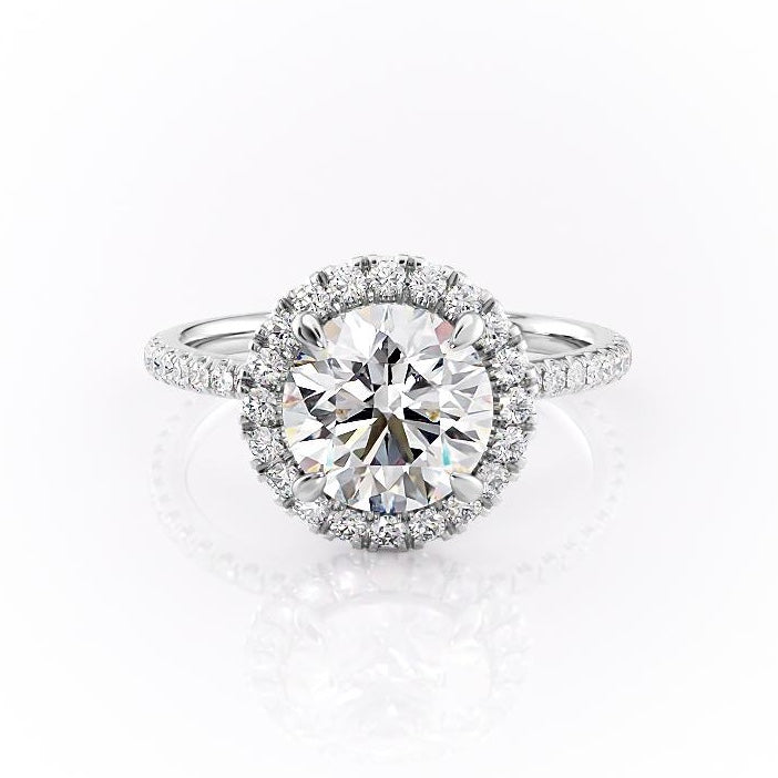 1.90 CT Round Cut Halo Pave Setting Moissanite Engagement Ring