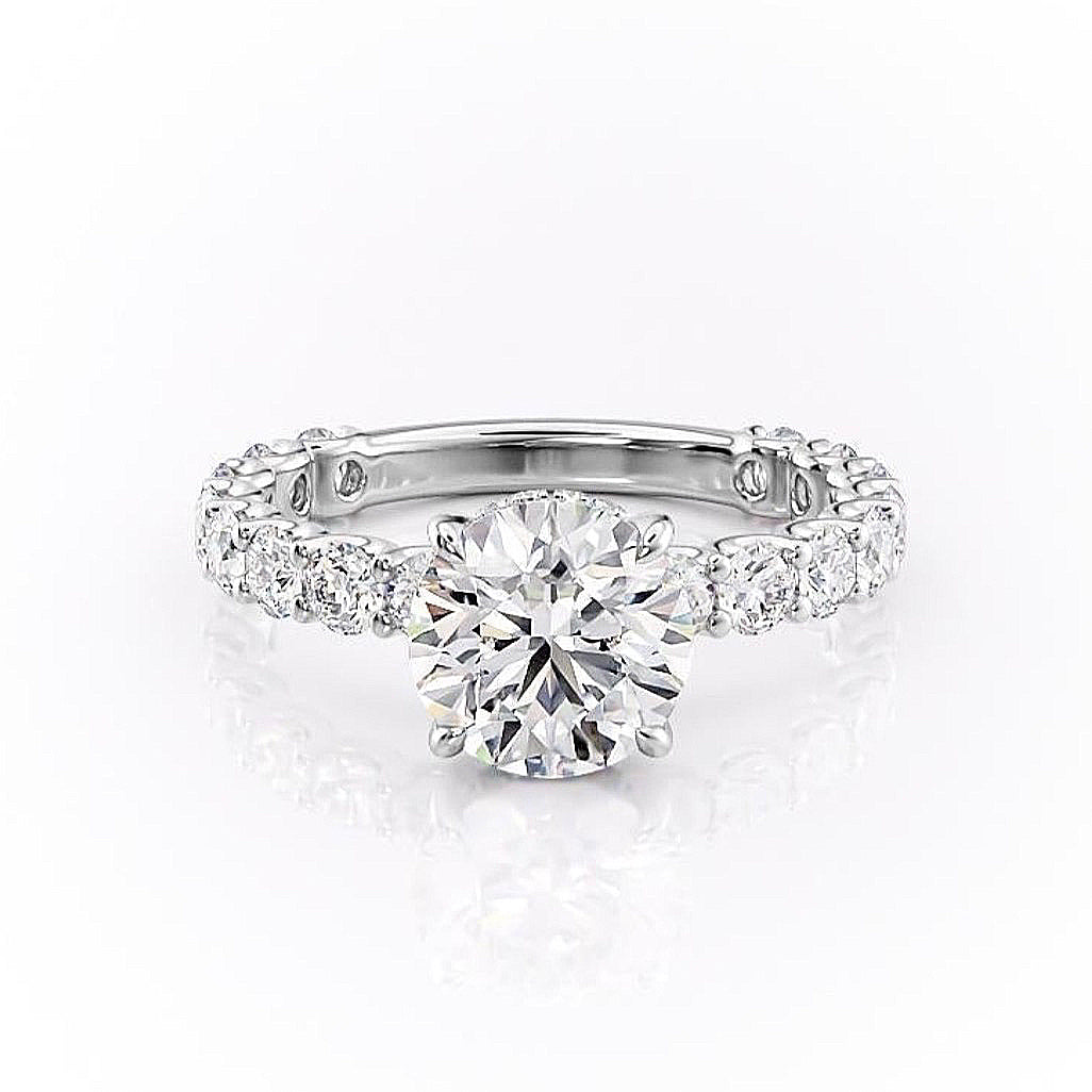 1.60 CT Round Cut Solitaire Pave Setting Moissanite Engagement Ring