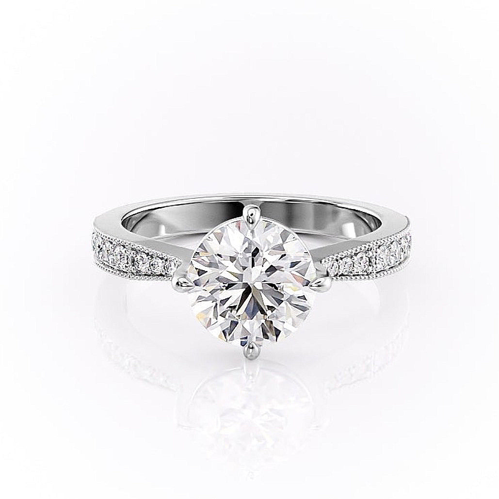 1.60 CT Round Cut Solitaire Milgrain Pave Set Moissanite Engagement Ring