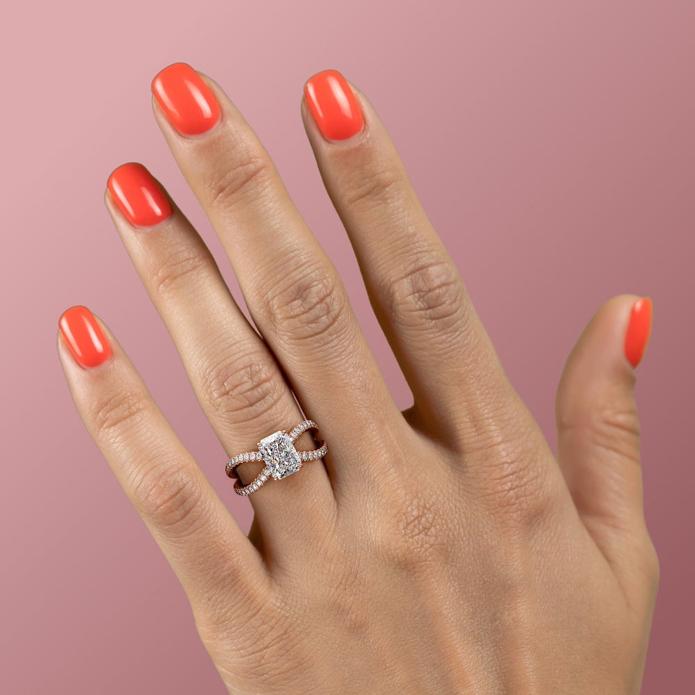 2.0 CT Radiant Cut Solitaire Split Shank Setting Moissanite Engagement Ring