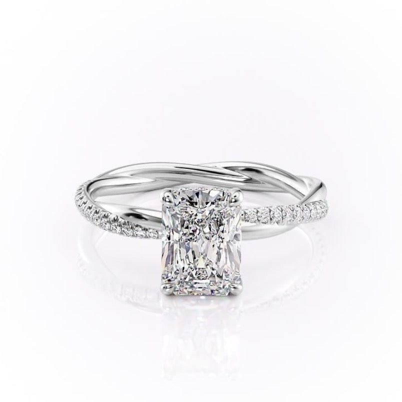 2.1 CT Radiant Cut Solitaire Twisted Pave Moissanite Engagement Ring